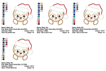 Little Santa Baby Sloth Boy - Appliqué - Machine Embroidery Design