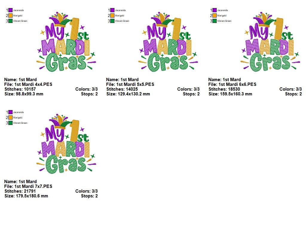 My 1st Mardi Mardi Gras - Rippled Stitch - Machine Embroidery Design