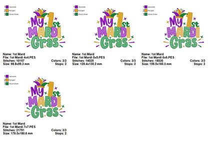 My 1st Mardi Mardi Gras - Rippled Stitch - Machine Embroidery Design