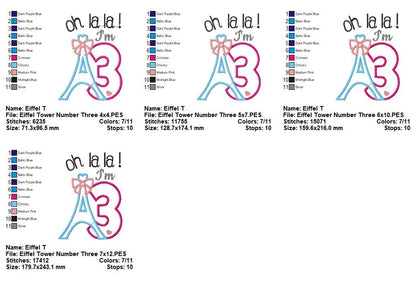 Oh La La I’m 3 Eiffel Tower – Appliqué – Machine Embroidery Design