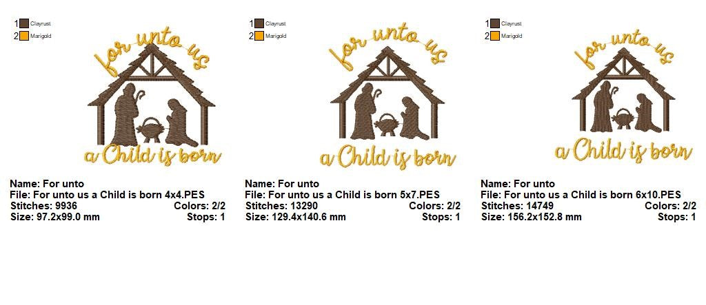 For Unto Us a Child Is Born – Fill Stitch – Machine Embroidery Design