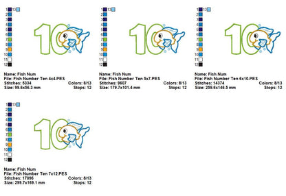 Sweet Ocean Fish Numbers Collection - Applique - Machine Embroidery Design