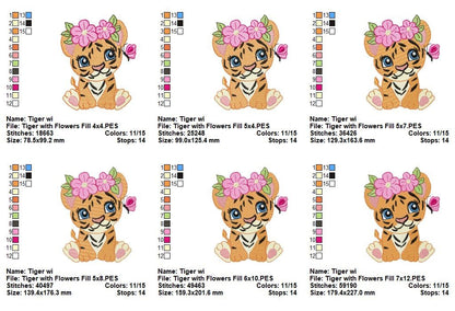 Blossom Tiger Cub - Fill Stitch - Machine Embroidery Design
