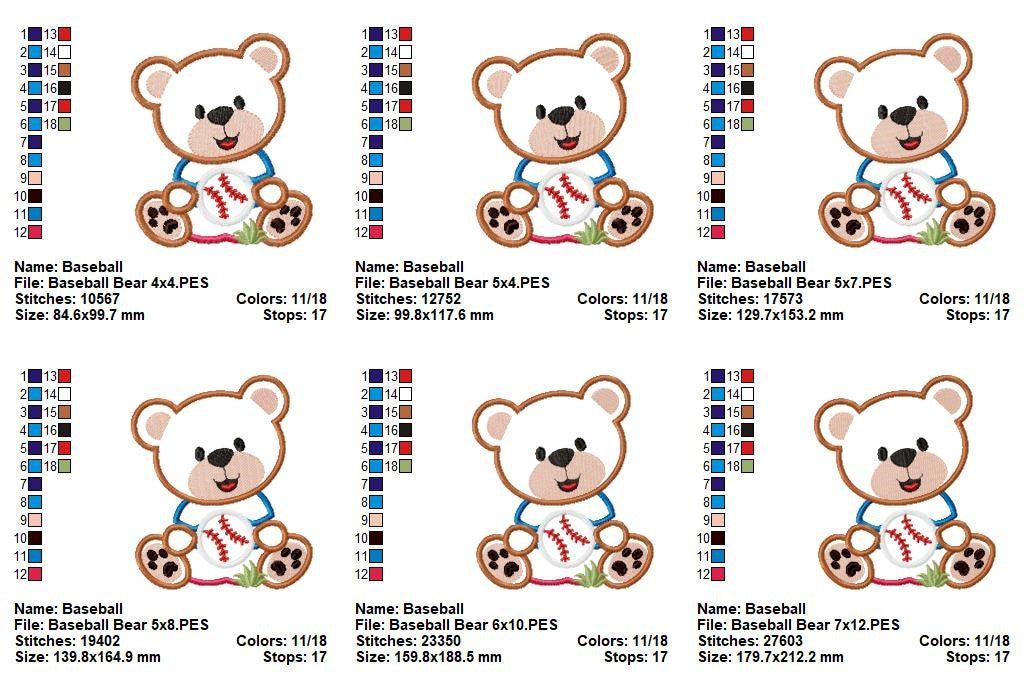 Baseball Teddy Bear 🧸⚾ – Applique - Machine Embroidery Design
