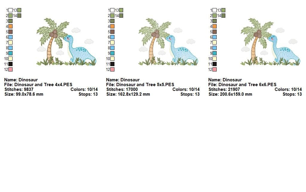 Cute Dinosaur with Palm Tree - Sketch Stitch – Machine Embroidery Design