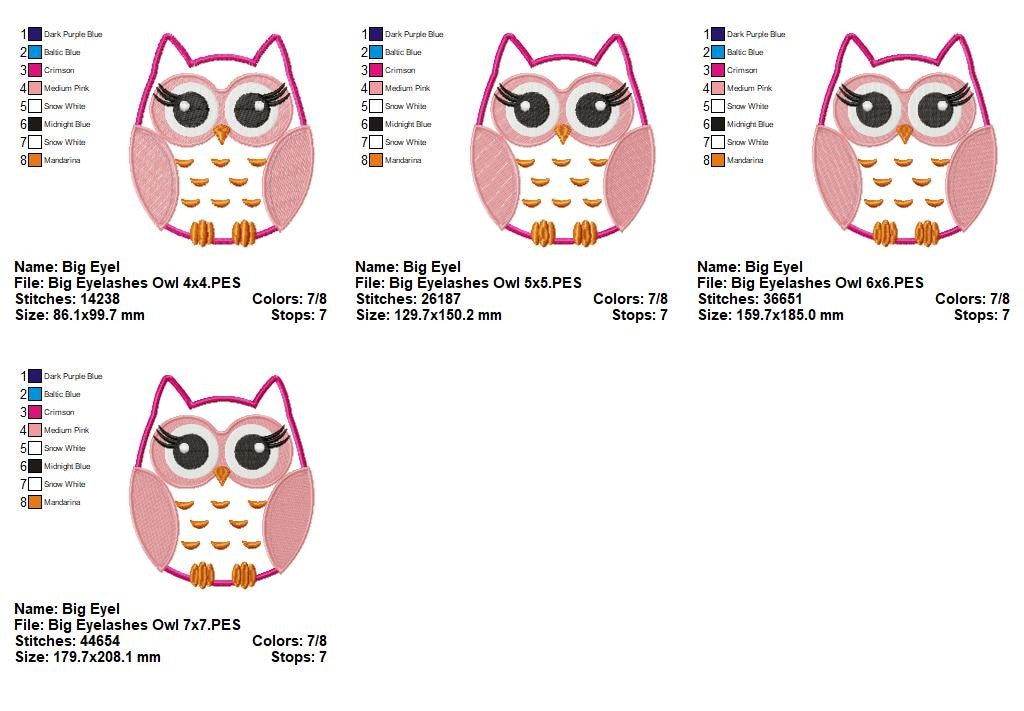 Big Eyelashes Owl - Appliqué - Machine Embroidery Design