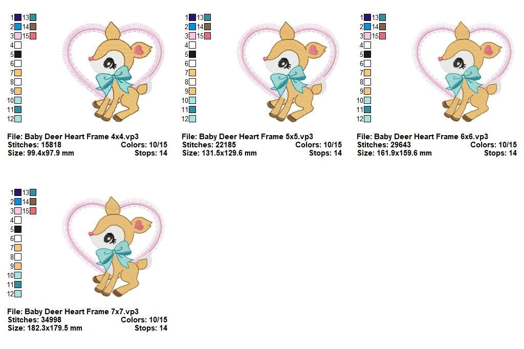 Sweet Deer Heart Frame - Appliqué - Machine Embroidery Design
