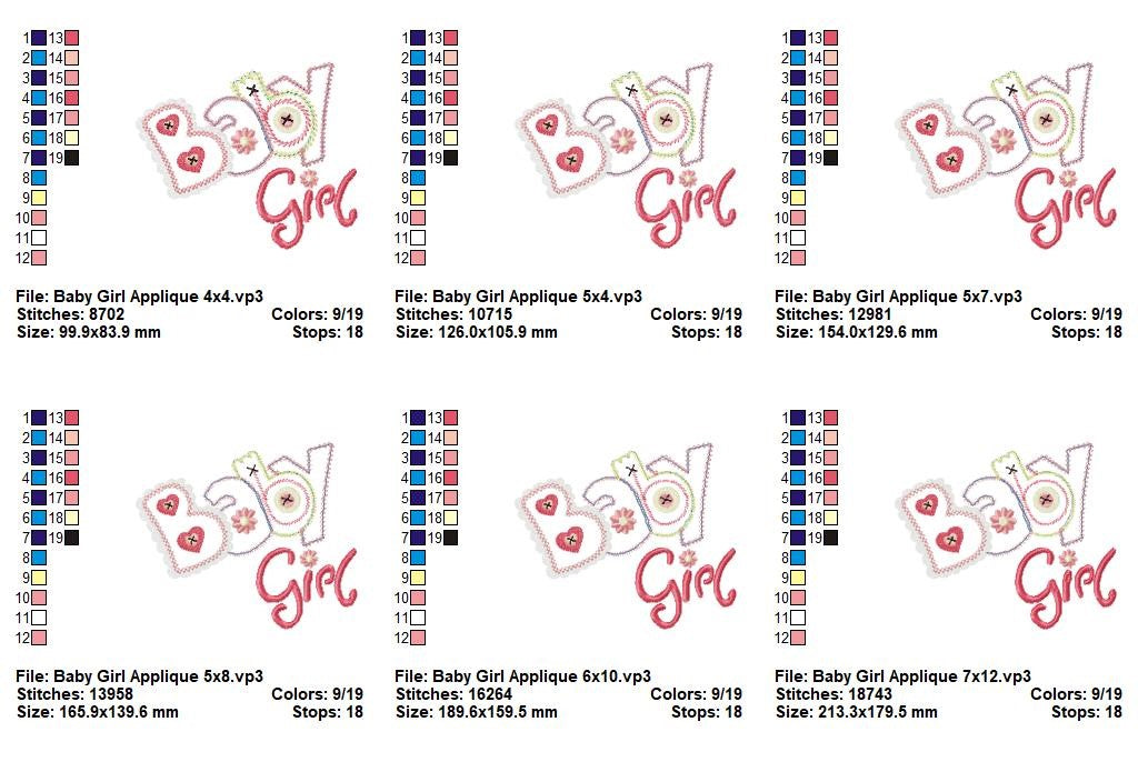Sweet Baby Girl Buttons - Applique - Machine Embroidery Design