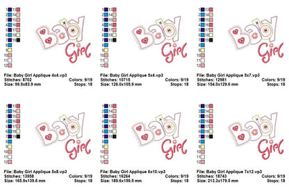 Sweet Baby Girl Buttons - Applique - Machine Embroidery Design