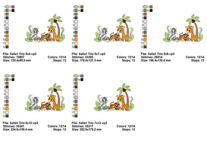 Safari Trio - Fill Stitch - Machine Embroidery Design