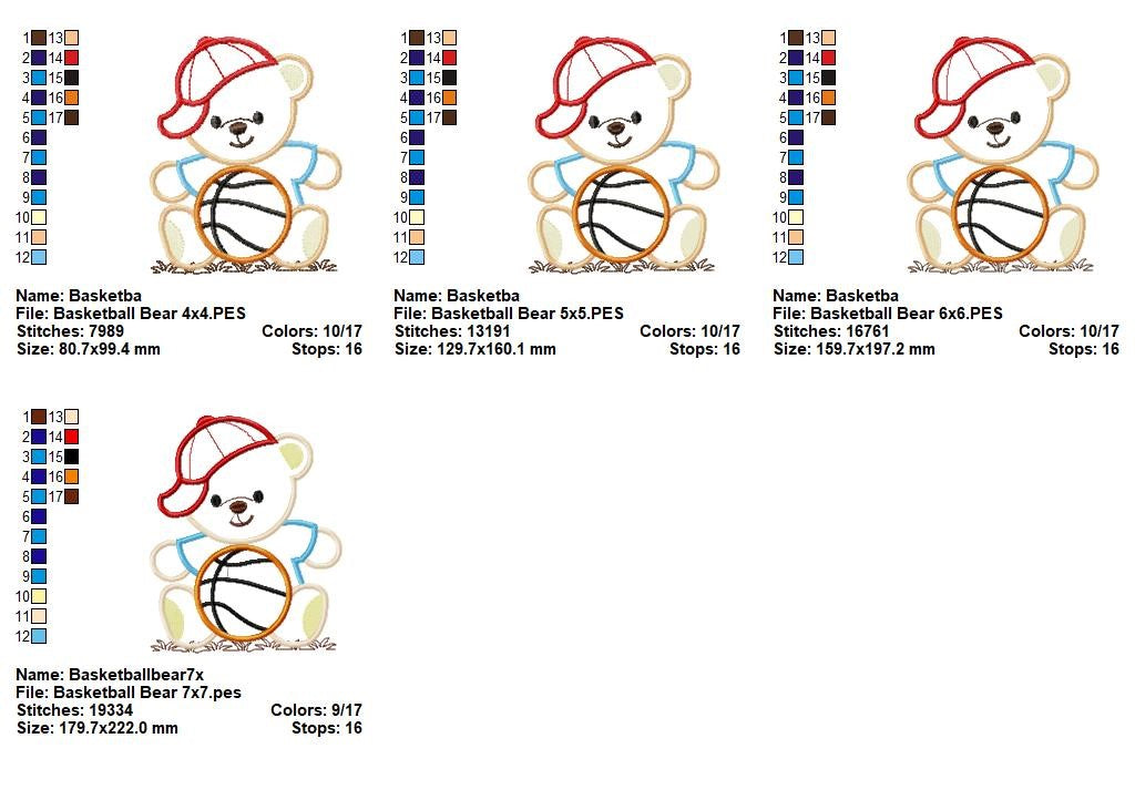 Basketball Teddy Bear Collection - Appliqué - Machine Embroidery Design