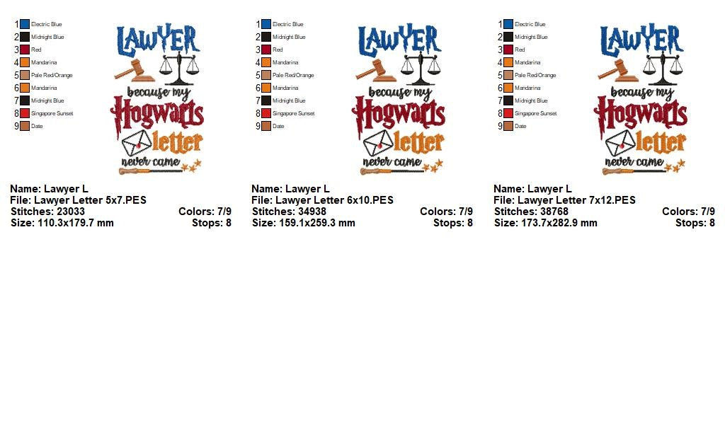 Magical Lawyer Hogwarts Letter - Fill Stitch - Machine Embroidery Design