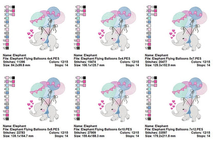 Sweet Elephant With Balloons - Fill Stitch - Machine Embroidery Design