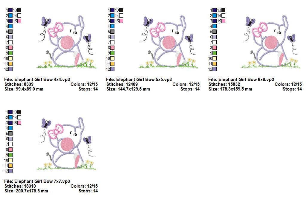 Sweet Elephant Girl - Appliqué - Machine Embroidery Design