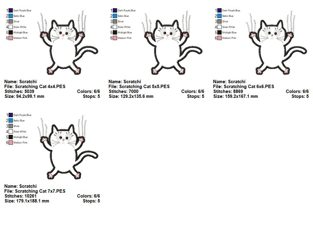 Scratching Cat – Appliqué – Machine Embroidery Design