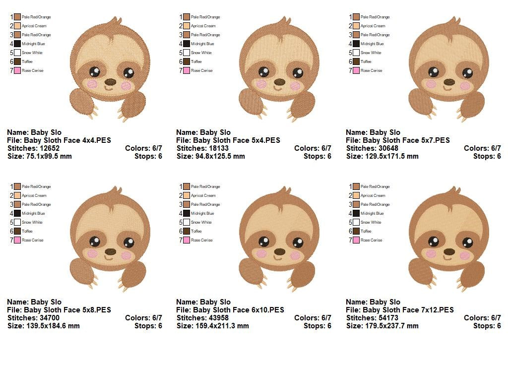 Cute Baby Sloth Face - Fill Stitch – Machine Embroidery Design