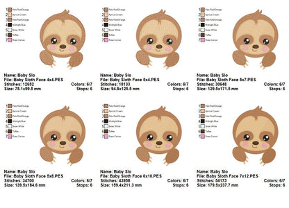 Cute Baby Sloth Face - Fill Stitch – Machine Embroidery Design