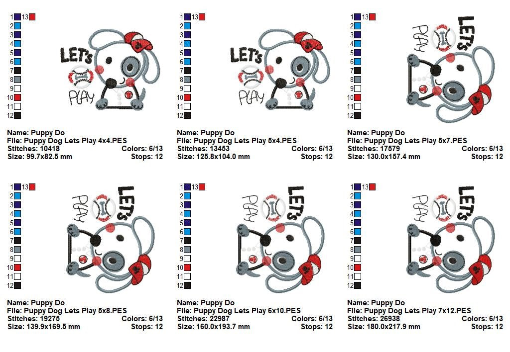 Playful Baseball Puppy - Appliqué - Machine Embroidery Design