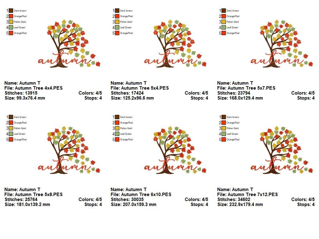 Autumn Tree Leaves - Fill Stitch -  Machine Embroidery Design