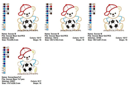 Soccer Sweetheart Bears - Appliqué - Machine Embroidery Design