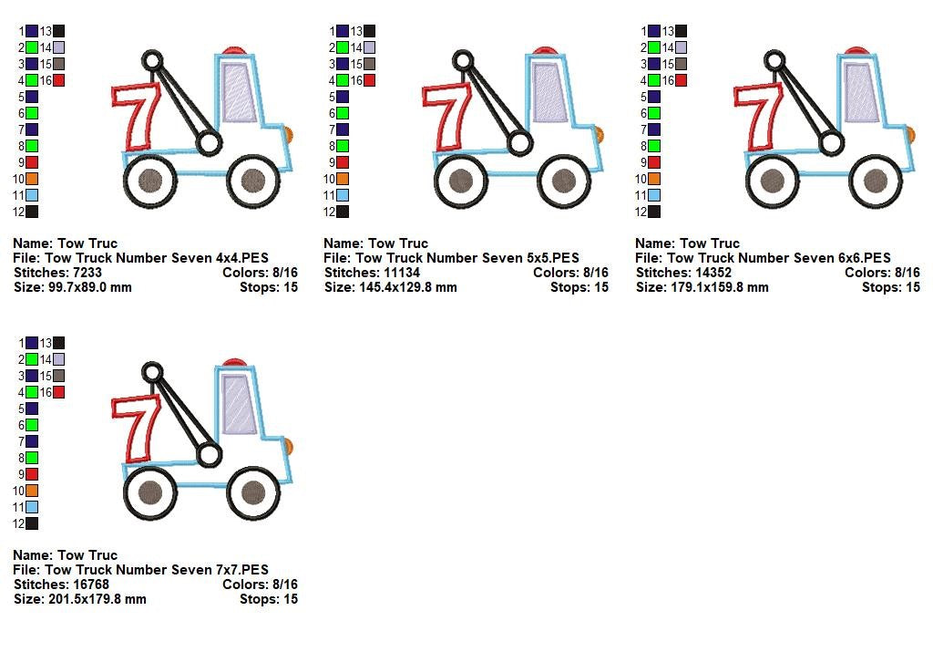 Tow Truck Number Seven Appliqué – Machine Embroidery Design