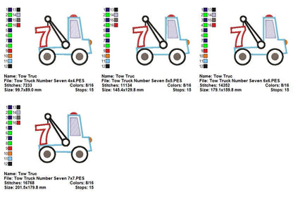 Tow Truck Number Seven Appliqué – Machine Embroidery Design