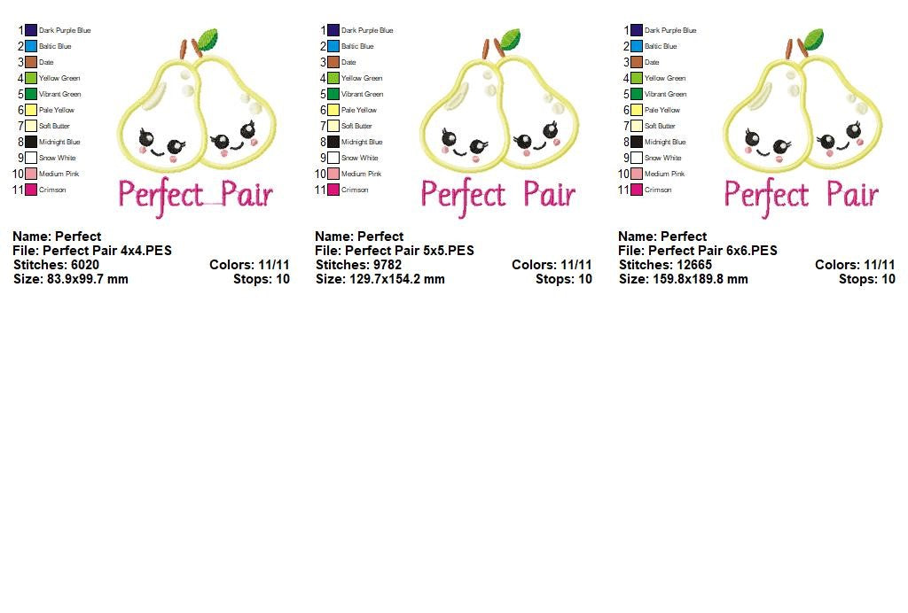 Perfect Pair Pears - Appliqué - Machine Embroidery Design