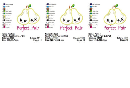 Perfect Pair Pears - Appliqué - Machine Embroidery Design