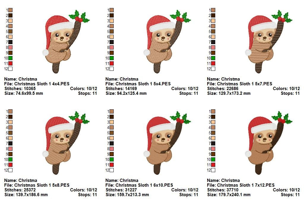 Merry Hanging Sloth - Fill Stitch - Machine Embroidery Design