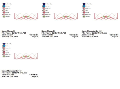 Flowers Delicate Border - Fill Stitch - Set of 2 Designs - Machine Embroidery Design