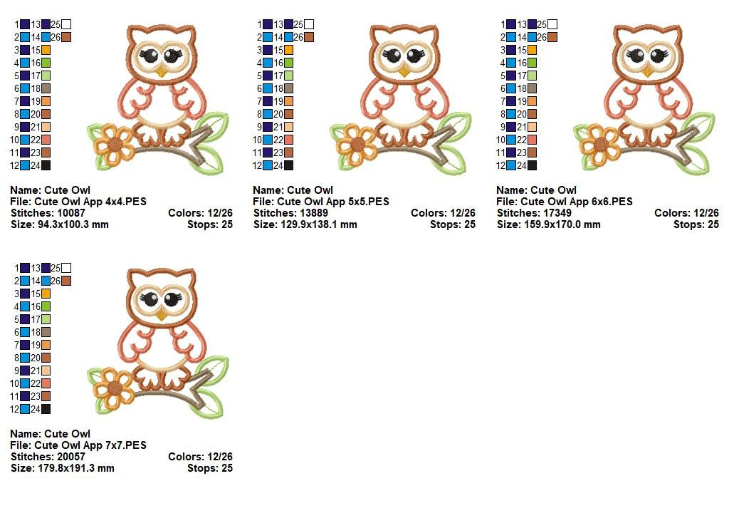 Cute Owl - Appliqué – Machine Embroidery Design