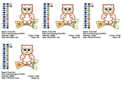 Cute Owl - Appliqué – Machine Embroidery Design