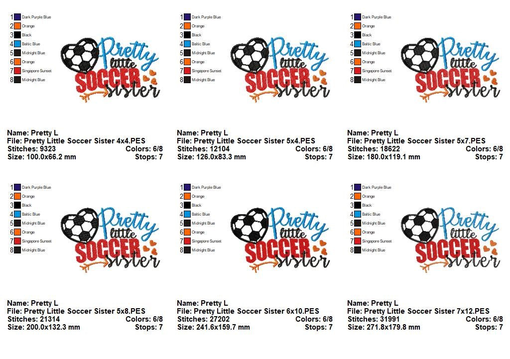 Pretty Little Soccer Sister – Appliqué – Machine Embroidery Design
