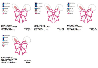 Bunny Girl Ears Coquette Bow - Applique - Machine Embroidery Design