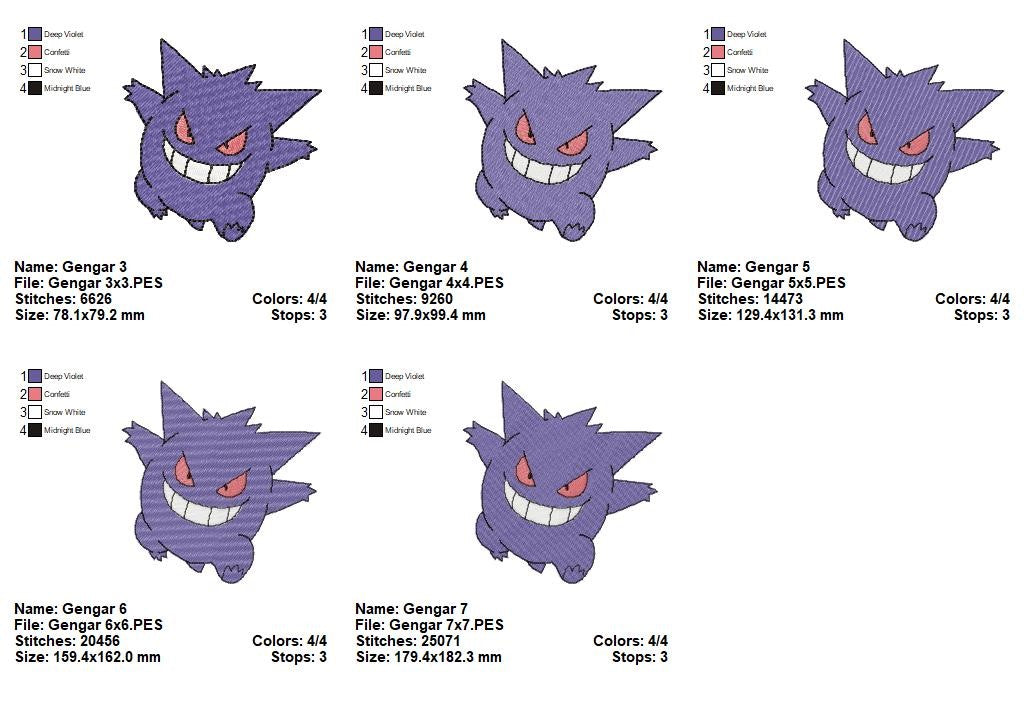 Playful Gengar Ghost – Fill Stitch – Machine Embroidery Design