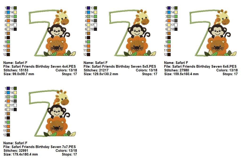 Safari Birthday Numbers 1-11 - Applique - Machine Embroidery Design