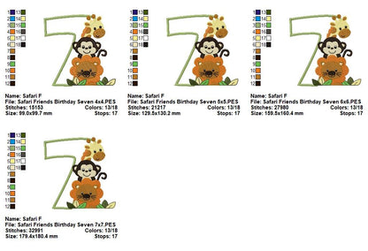 Safari Birthday Numbers 1-11 - Applique - Machine Embroidery Design