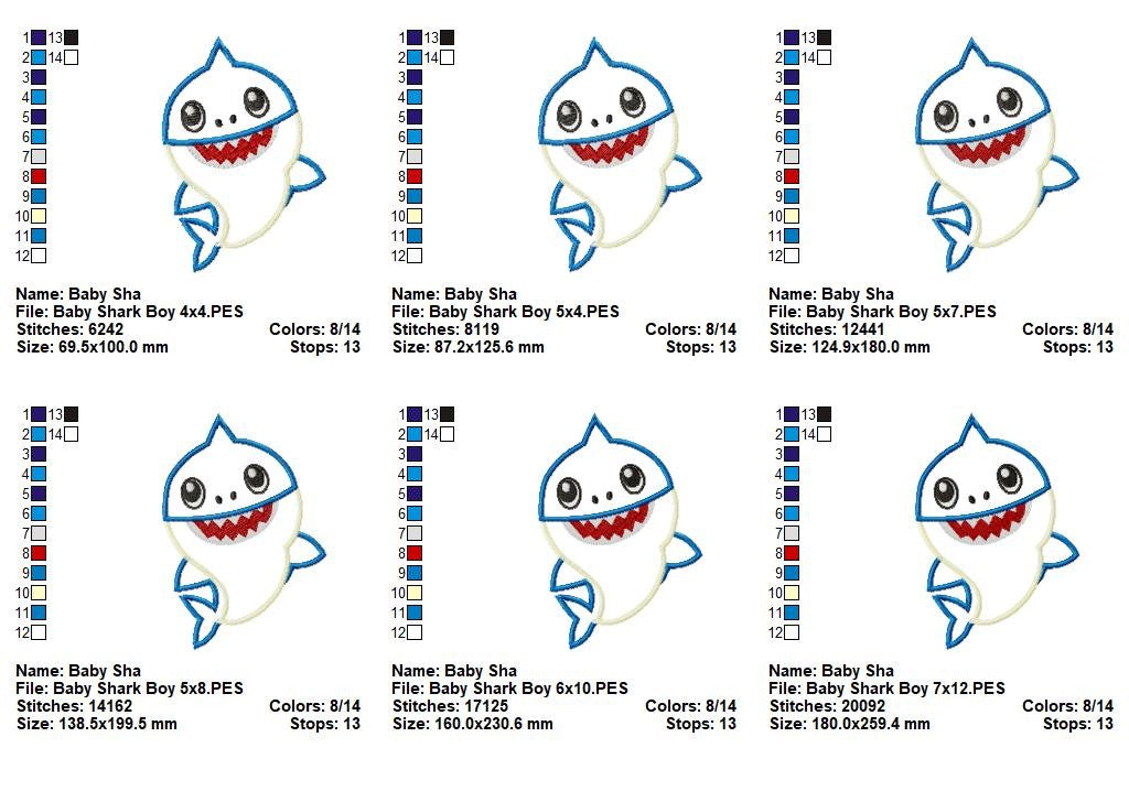 Baby Shark Boy – Appliqué – Machine Embroidery Design