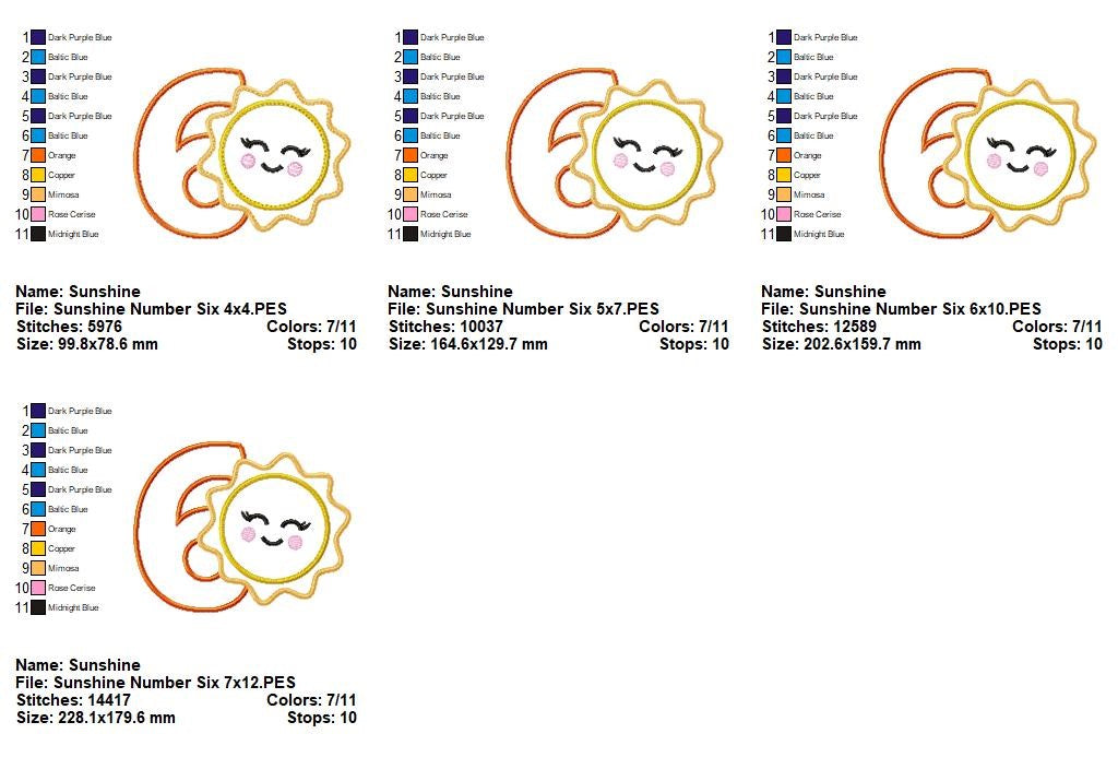 Sunny Sixth Birthday - Appliqué - Machine Embroidery Design