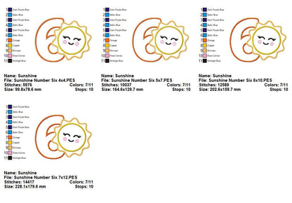 Sunny Sixth Birthday - Appliqué - Machine Embroidery Design