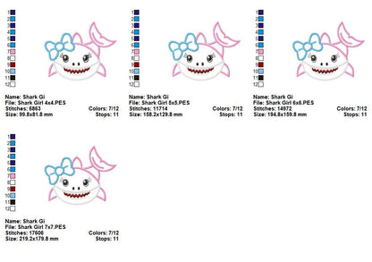 Cute Shark Girl – Appliqué – Machine Embroidery Design