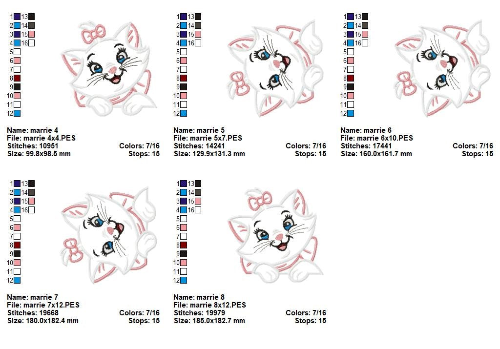 Marie Cat - Appliqué - Machine Embroidery Design