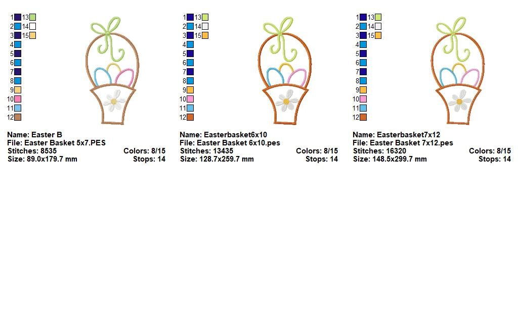 Sweet Easter Basket with Eggs - Appliqué - Machine Embroidery Design