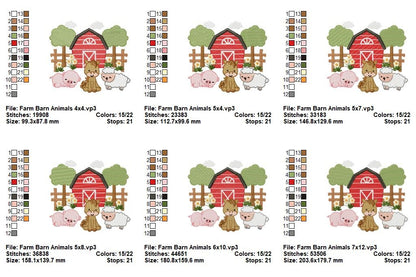 Sweet Farm Barn Animals Scene – Fill Stitch – Machine Embroidery Design