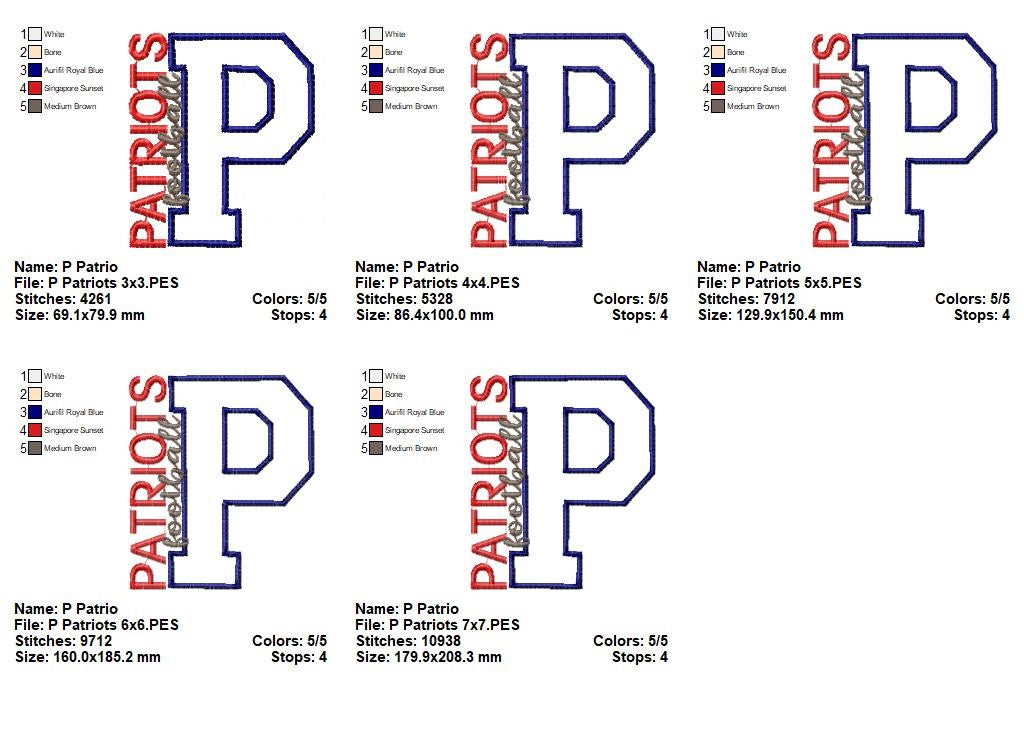 Patriots P Monogram - Appliqué - Machine Embroidery Design
