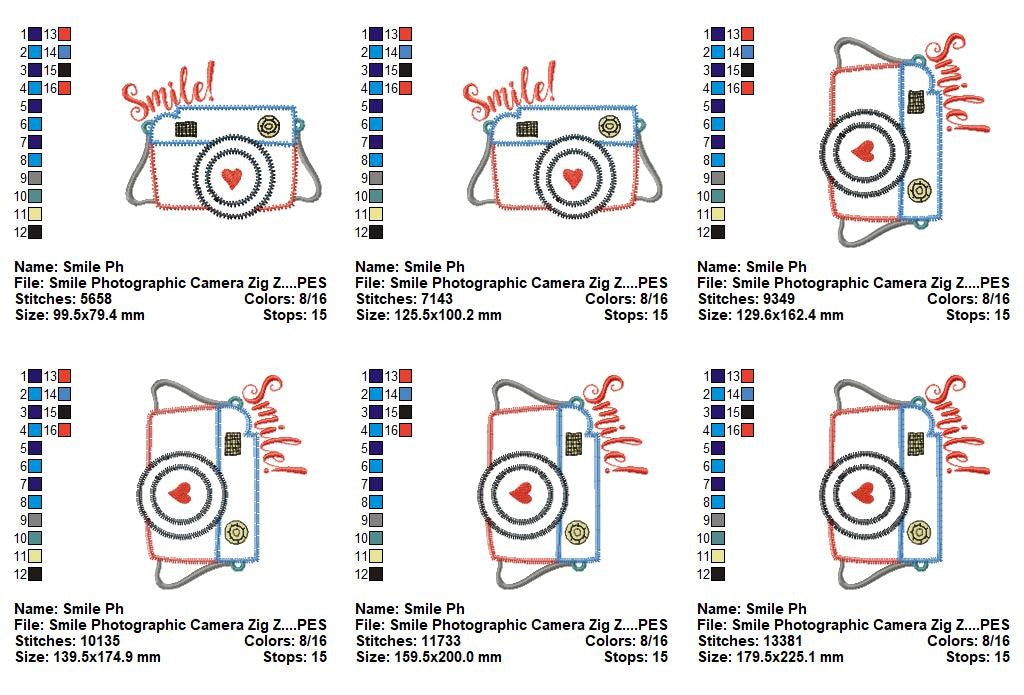 Smile Camera Zig Zag – Appliqué – Machine Embroidery Design
