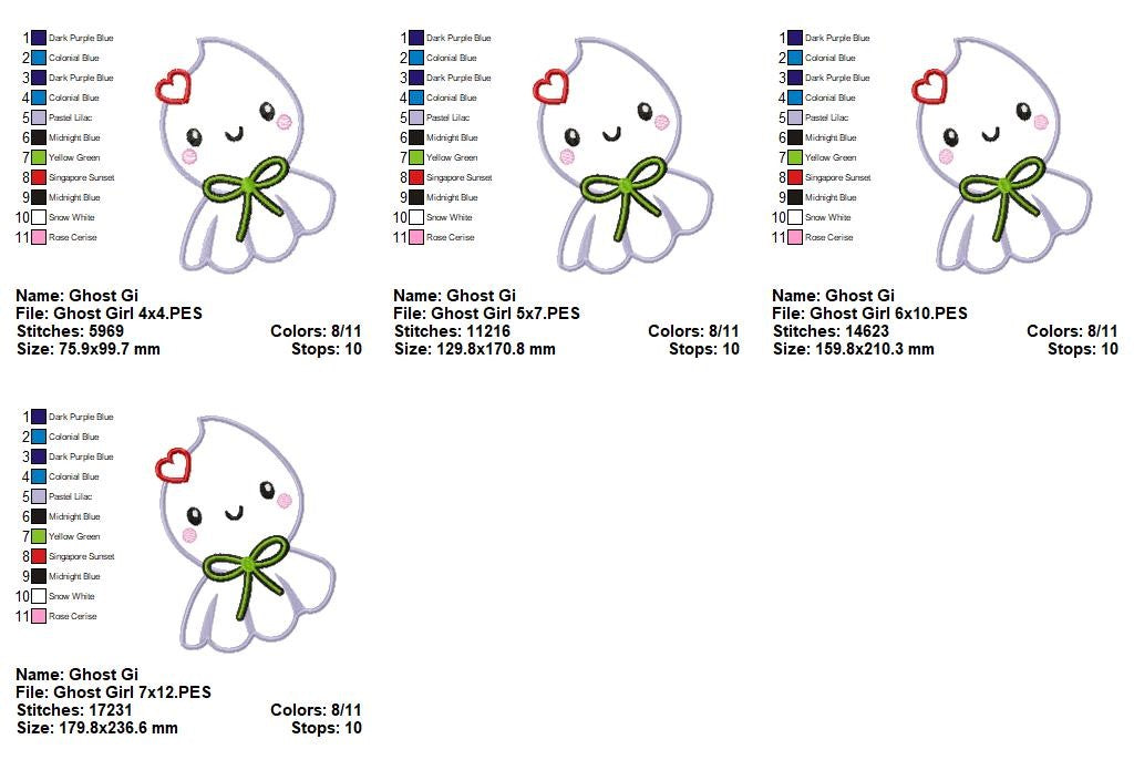 Sweet Ghost Girl - Appliqué - Machine Embroidery Design