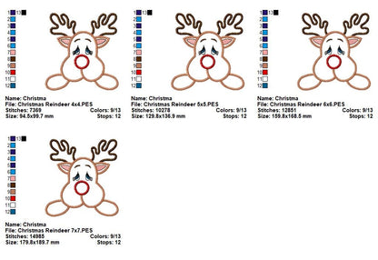 Sweet Christmas Reindeer - Appliqué - Machine Embroidery Design