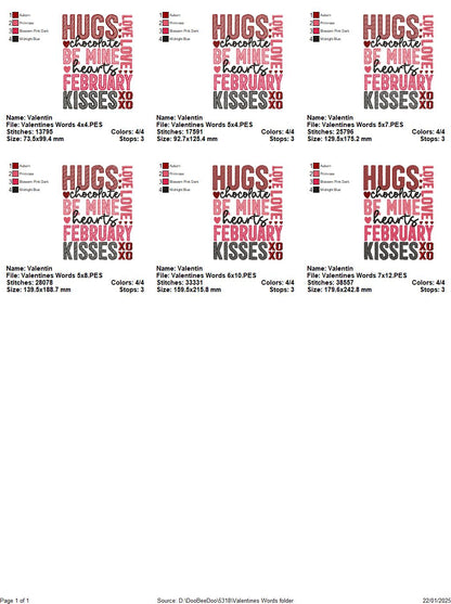 Valentine's Words - Fill Stitch - Machine Embroidery Design