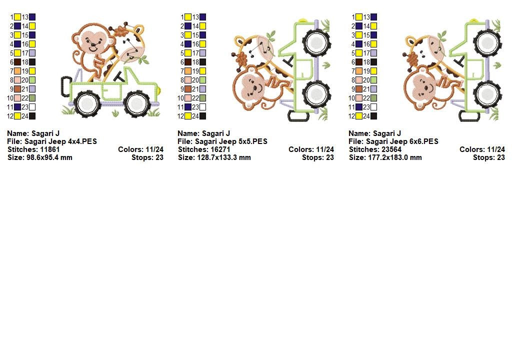 Safari Friends Jeep - Appliqué - Machine Embroidery Design